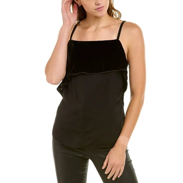 Helmut Lang Velvet Layer Top Hi Twist Viscose Black Popover Silk Cami Nwt Size 8